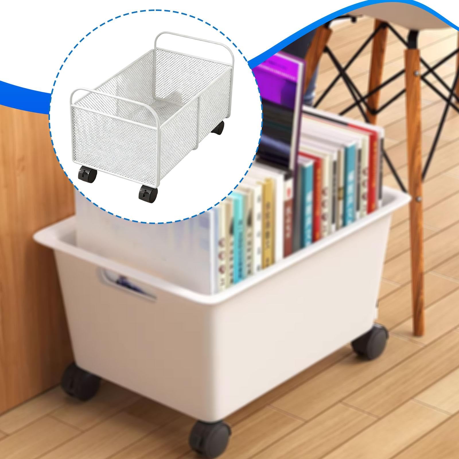 MERIGLARE Rollbarer Bücher Und Aktenwagen, Robuster Eisenwagen in Premiumqualität mit Rollen, Praktischer Aufbewahrungswagen für Den Schreibtisch, Ideal für Al, Weiß, Klein