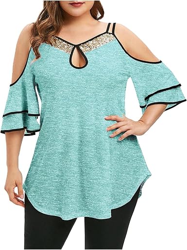 Amazon.com: YUNIAO Camisetas de lentejuelas de talla grande para mujer,  verano para mujer casual con hombros fríos, ajuste holgado, cómodo y suave  túnica : Ropa, Zapatos y Joyería