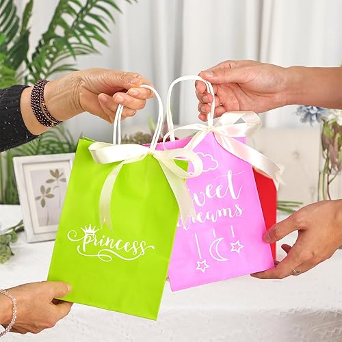 Miniatura 6 de TOMNK Paquete de 152 bolsas de papel con asas de 5.2 x 3.3 x 8 pulgadas, bolsas de regalo de papel kraft de 8 colores a granel, bolsas de recuerdo