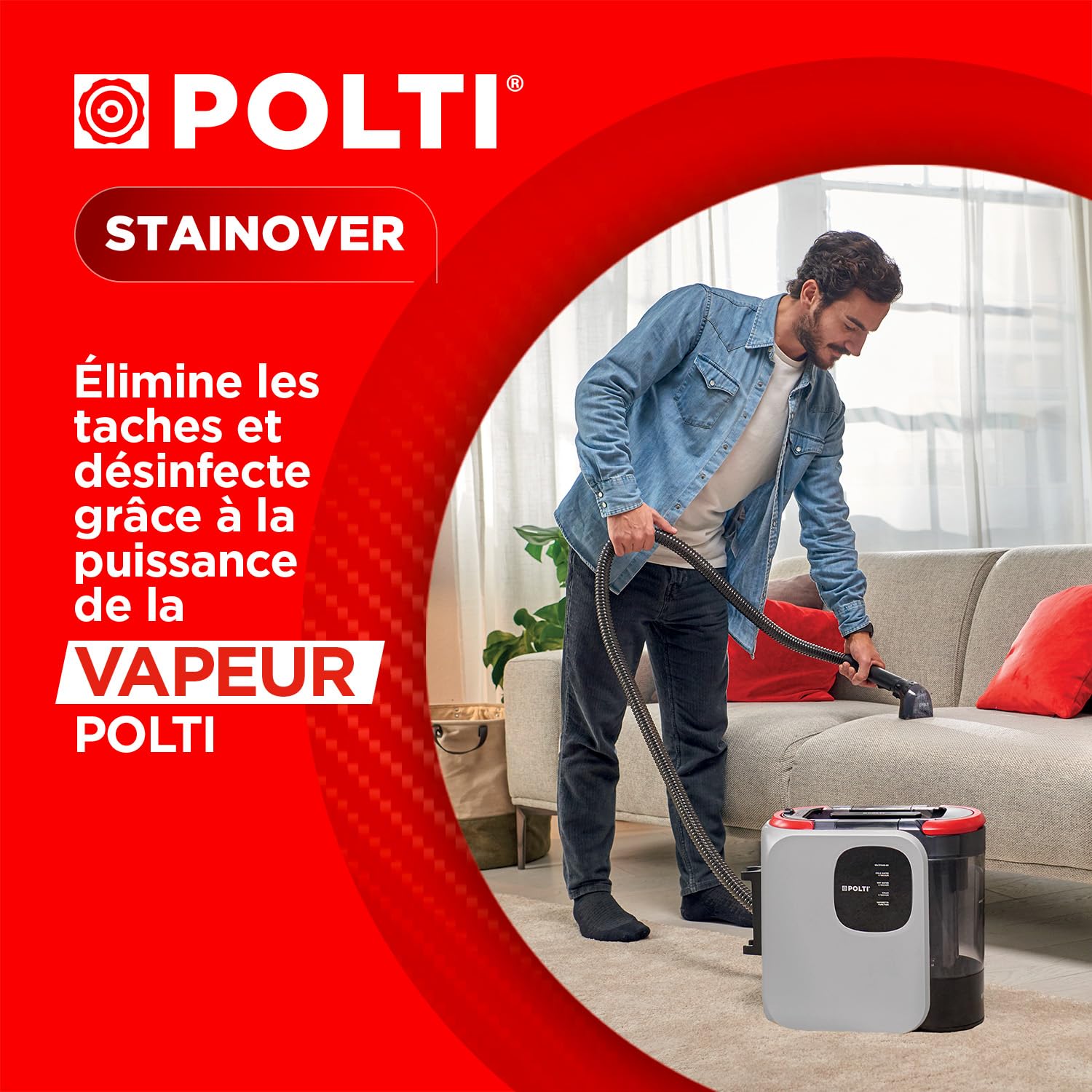 Polti StainOver SC20, shampouineusevapeur 4 en 1 pour éliminer les taches, détacheur avec fonction vapeur, idéal pour les propriétaires d'animaux, 9 accessoires inclus, Gris Clair