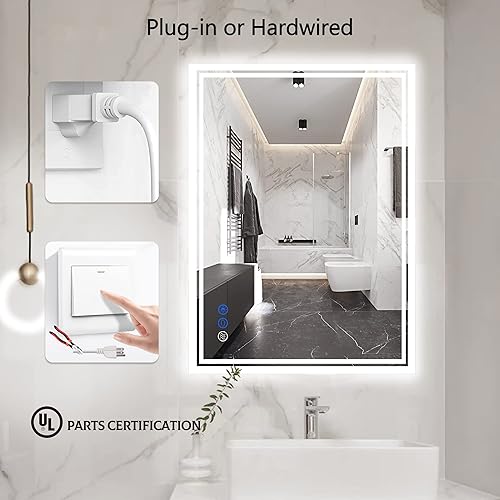 Miniatura 5 de DR.LUX Espejo LED para tocador de baño, espejo de maquillaje LED antivaho montado en la pared, 3000-6000 K, ajustable, interruptor táctil regulable