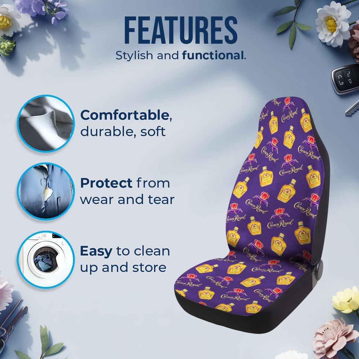 GENANY Royal Whisky Car Seat Covers Set of 2, Breathable Front Seat Covers for Truck Sedan SUV, Purple Car Accessories, Wine Themed Gift for Women Men