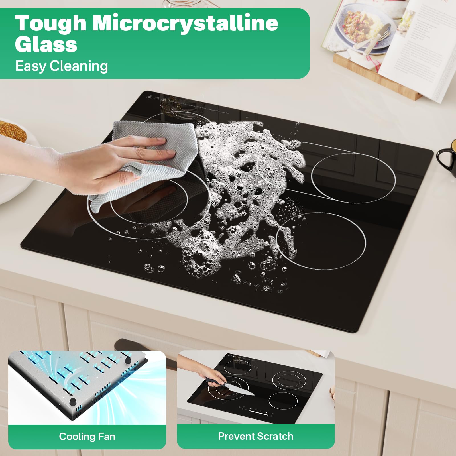 4-Zone Electric Ceramic Hob 6700W, Built-In Touch Control Cooktop, Universal Cookware Compatibility, Black Glass, Timer, Child Lock,Touch Control Electric Ceramic Cooktop — view 9