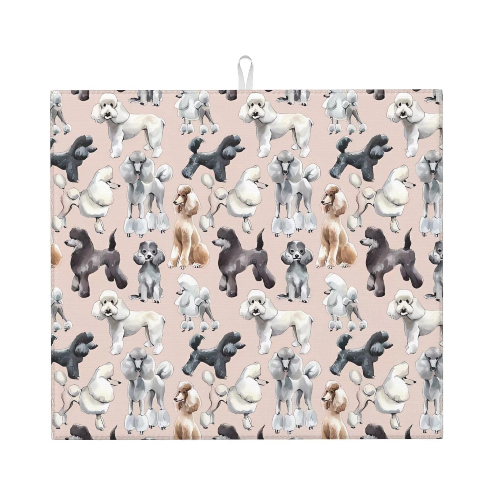 HJFCZH Poodles Dogs Prints Kitchen Drying Mat – Absorbent Microfiber Throw for Dishes, Non-Slip Counter Cover, Quick-Drying Layer with Fade-Resistant Print