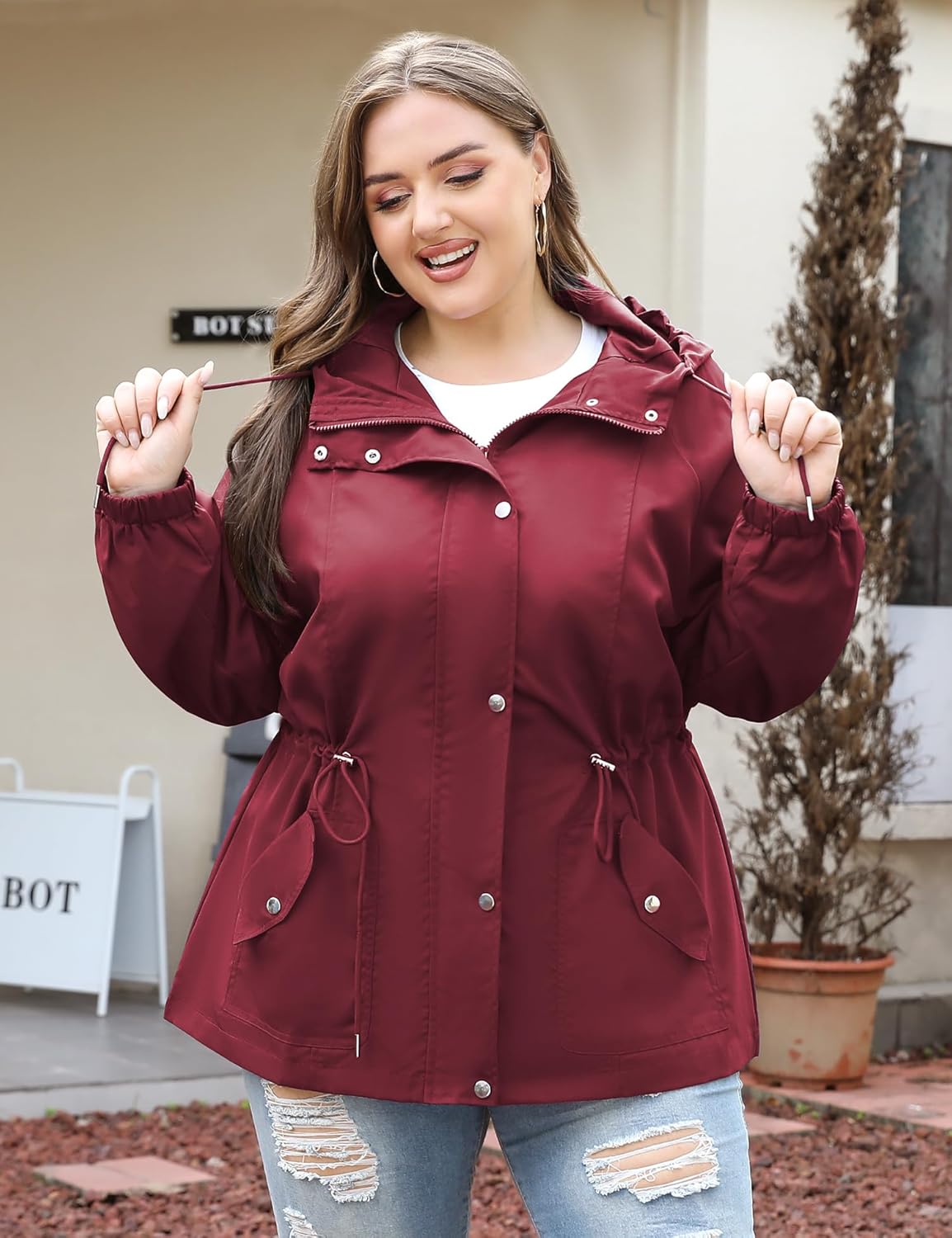 Bloggerlove XL-5XL Women Plus Size Rain Jacket Lightweight Raincoat with Hood Waterproof Outdoor Windbreaker - Image 5