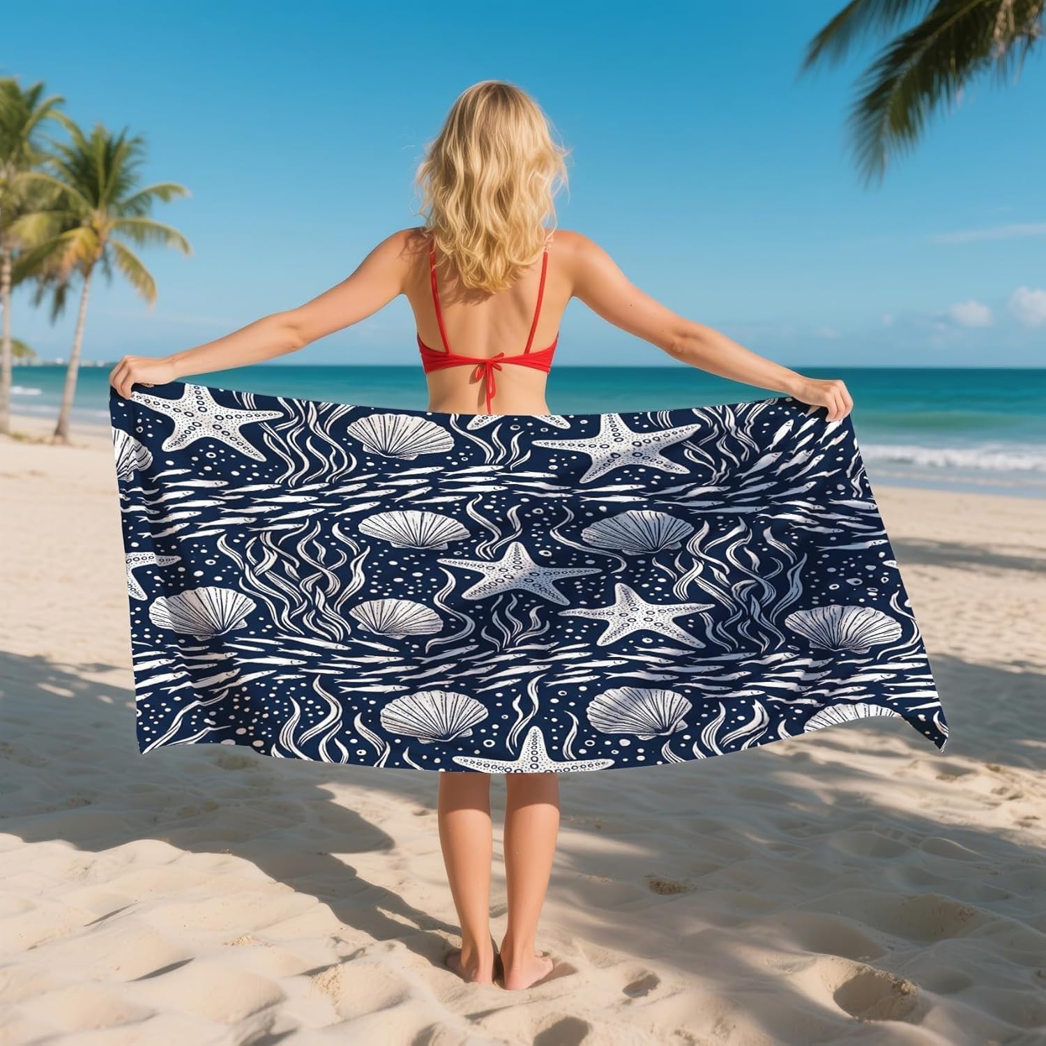YZQGLHP Shell Microfibre Beach Towel Starfish Beach Bath Towel Quick Drying, Lightweight, Sand-Free, Durable, for Pool, Gym, Camping, Travel Towel 90x160cm