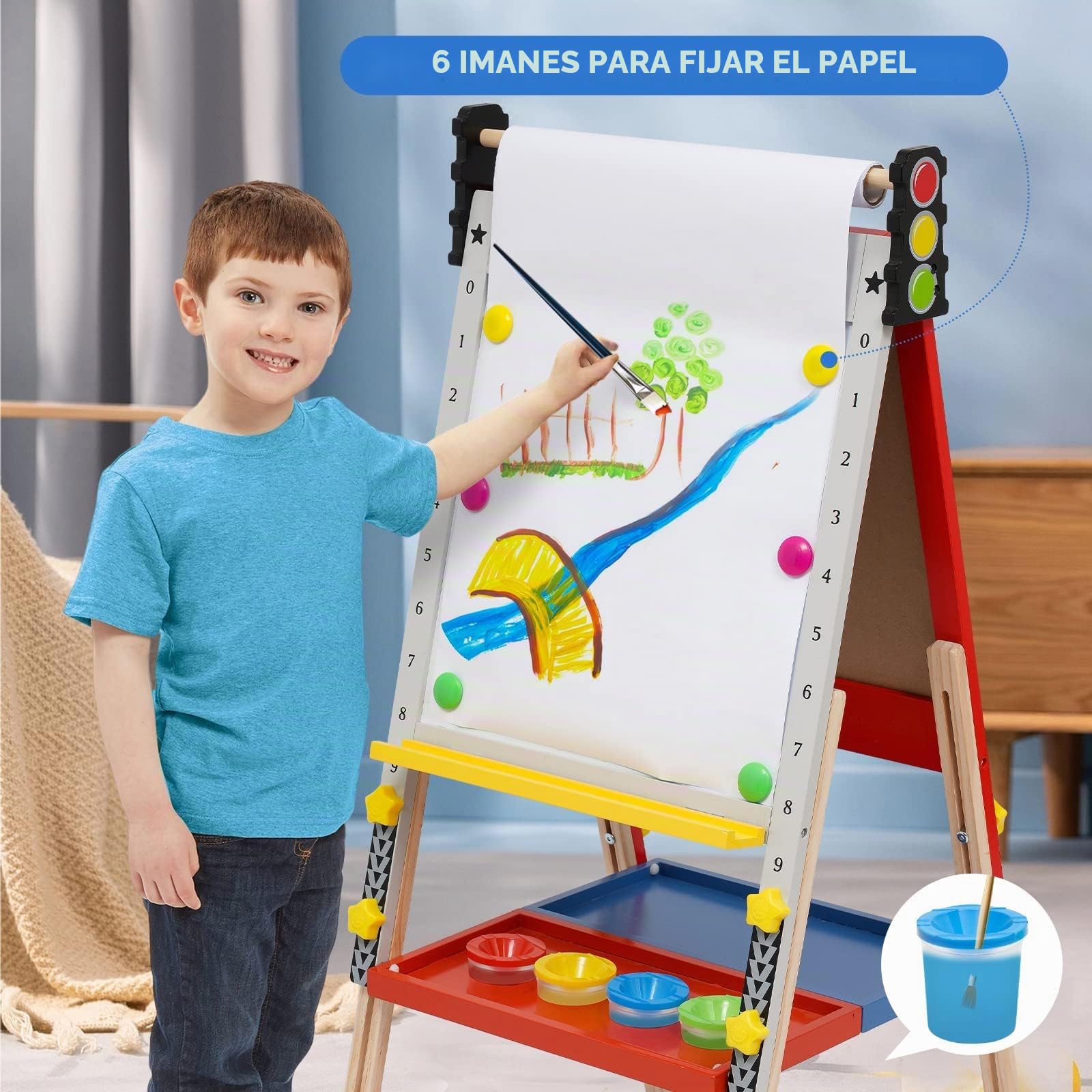 Pizarra Infantil Caballete para Niños Diseño de lazo Pizarra Blanca y Altura Ajustable Tablero de Dibujo de Doble Cara para Niños (Rojo)