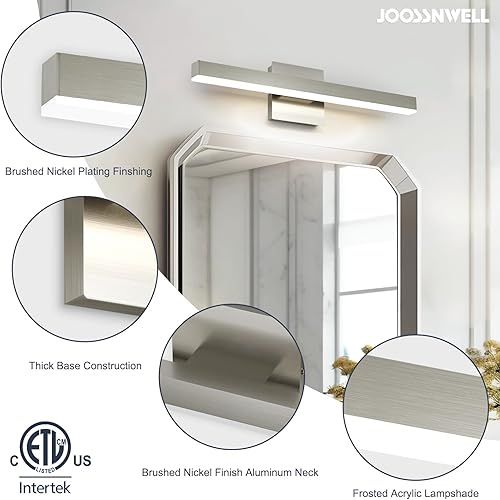 Miniatura 5 de Joossnwell Lámpara de tocador de baño de níquel cepillado sobre espejo de 23.62 pulgadas 5CCT regulable moderna barra de iluminación LED con