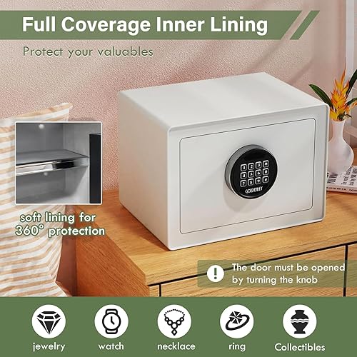 Miniatura 2 de Goldenkey Caja fuerte digital de lujo con teclado para el hogar, pequeña caja fuerte para documentos, dinero, forro de terciopelo suave y estante