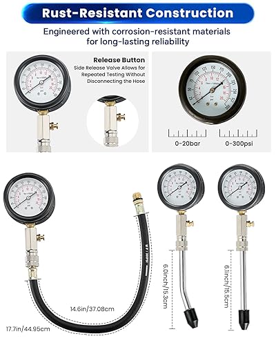 Miniatura 4 de ATP Probador de compresión Herramienta automotriz Kit de probador de compresión de cilindro de motor profesional