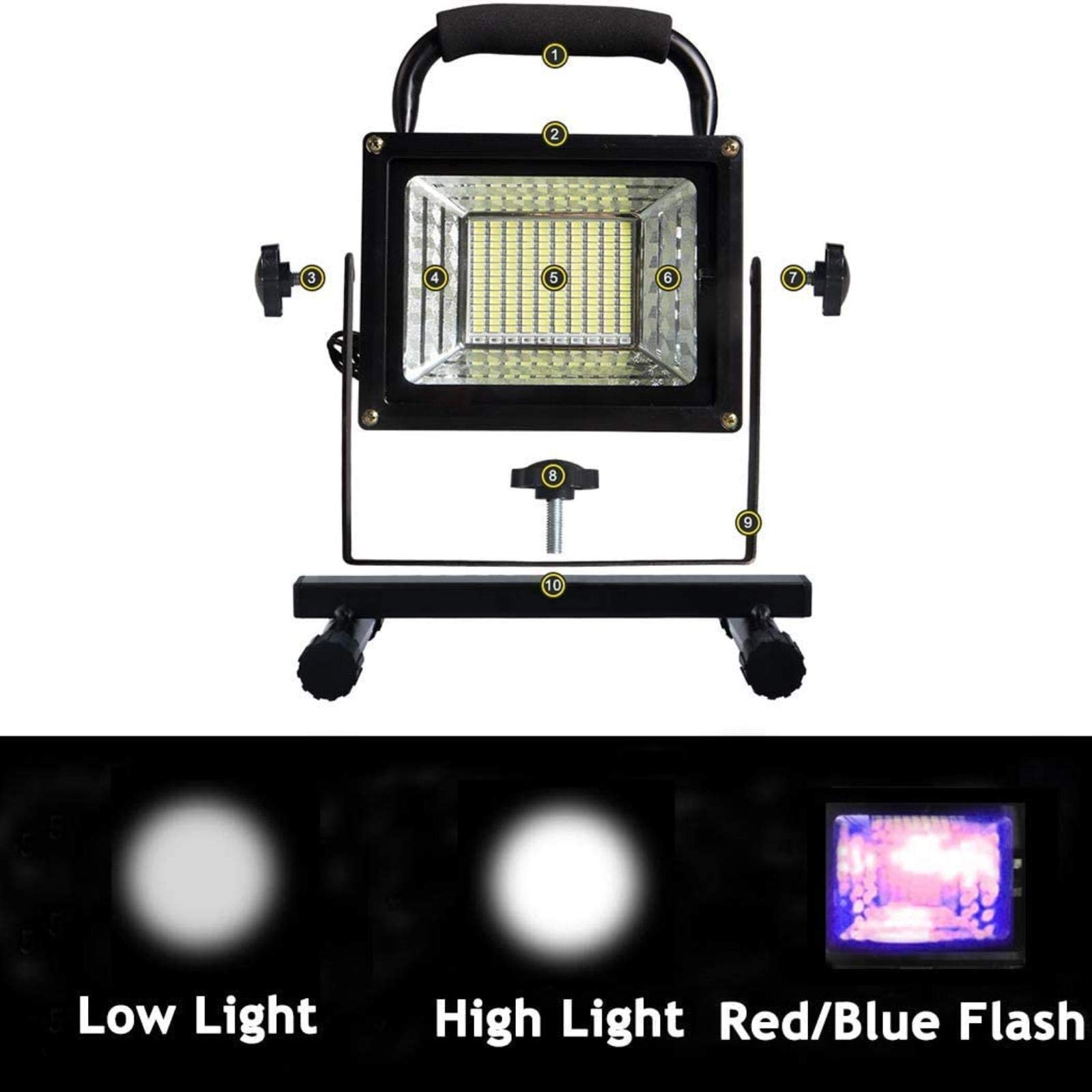 Lampada da lavoro a LED ricaricabile, proiettore portatile con telecomando, impermeabile, per esterni, alimentata tramite USB, per campeggio e sicurezza, classificazione IP65
