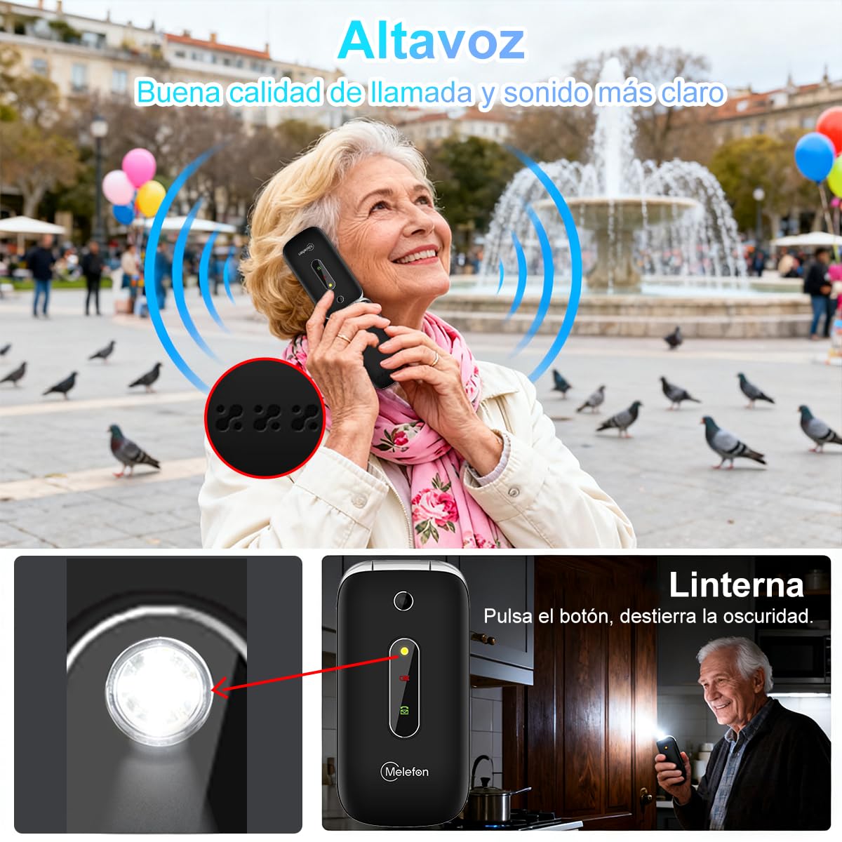 4G Teléfono Móvil de Tapa para Mayores,Botones y Teclas Grandes,Pantalla de 2,4 Pulgadas,Llamada Rápida,1350mAh Batería,Fácil Uso para Ancianos