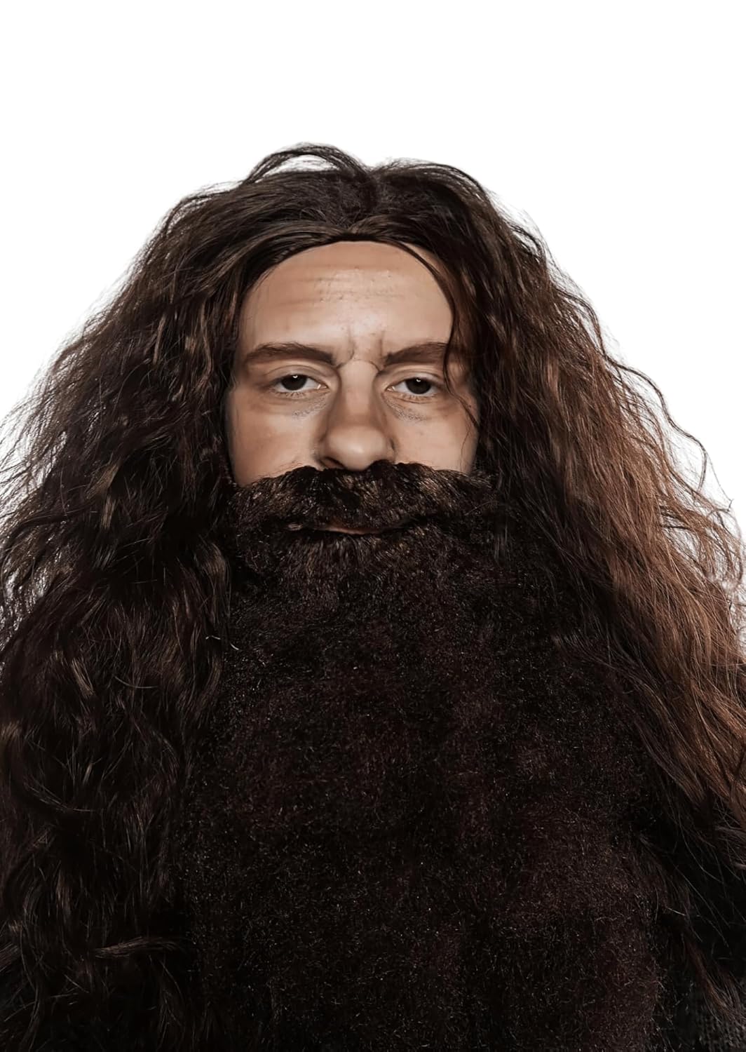 ALLAURA Brown Wizard Wig and Beard Set | Mens Wizard Character | Fake Wizard Beard Mustache Fits Adult Men — Mens Halloween Costume, Compatible with Viking Beard Costume & Viking Wig Man - Image 4