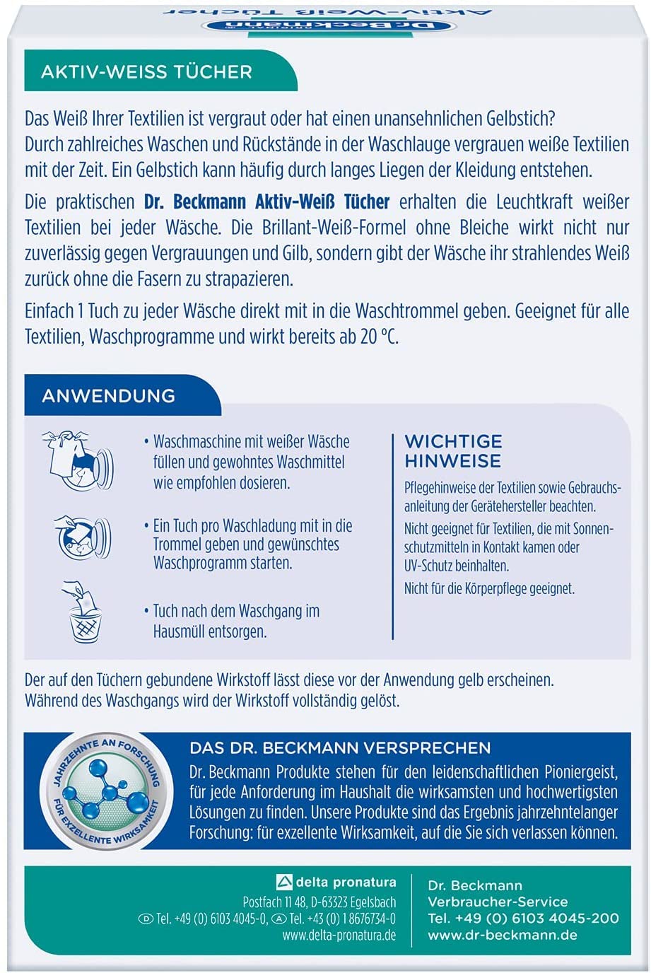 Dr. Beckmann Aktiv-Weiß Tücher - 6x 15 Tücher | strahlendes Weiß bei jeder Wäsche - gegen Vergrauungen