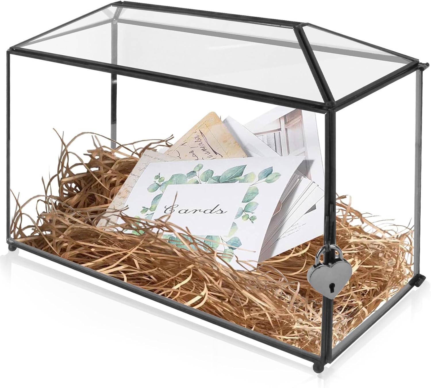 Vevitts Large Wedding Glass Cards Box with Slot and Lock 33X14X22cm