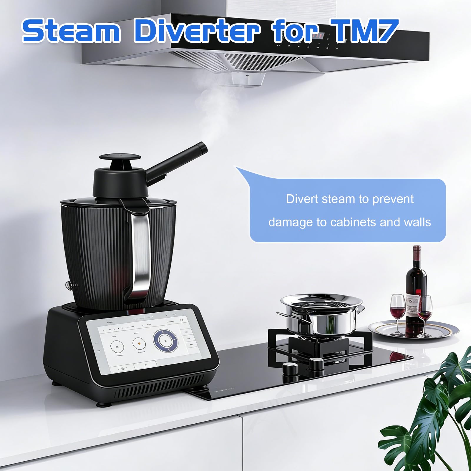 Przekierowywacz pary dla Thermomix tm7, Zestaw przekierowania pary z bezpiecznym uchwytem, Akcesoria do przekierowywania pary, Odporny na wysoką temperaturę, Komin, Obrotowy, Ochrona mebli