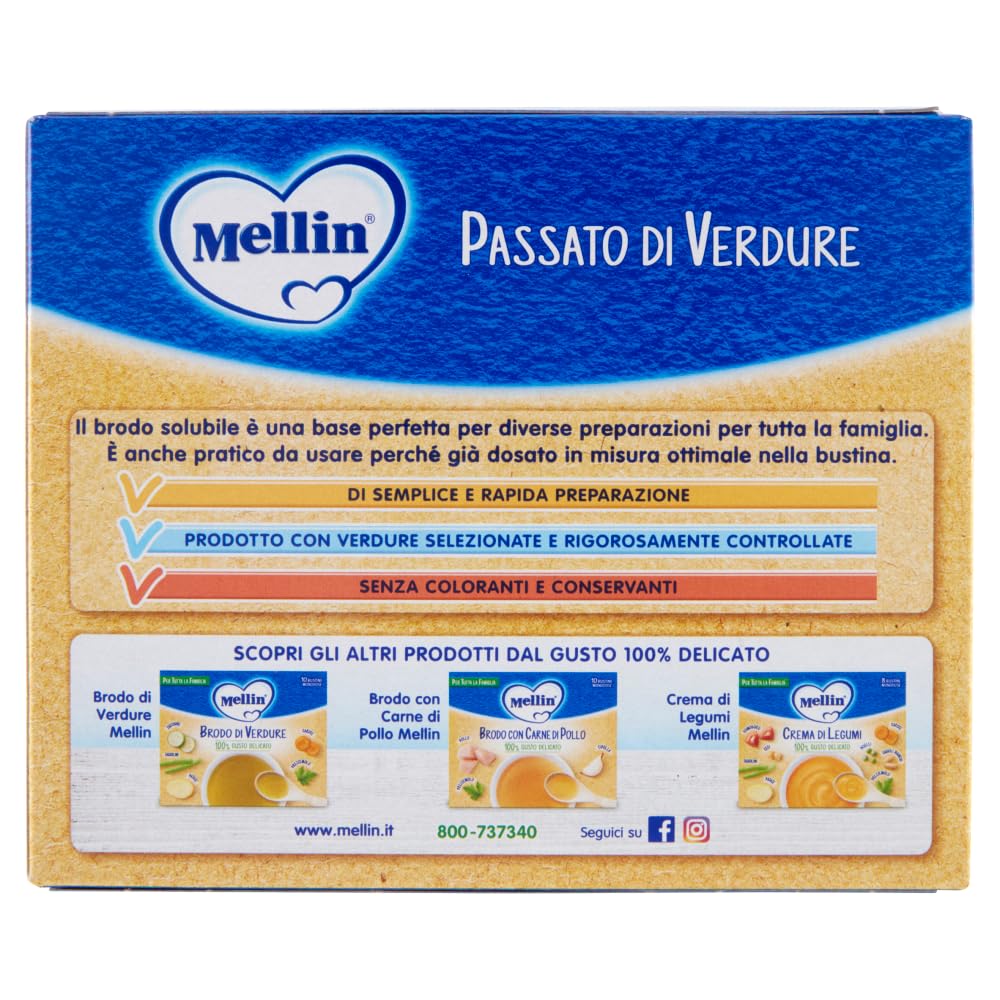 MELLIN Passato di verdure, per tutta la famiglia Gemüsepüree, für die ganze Familie (8 Einzeldosisbeutel à 13 g) 12x104 g+ Italian Gourmet polpa 400g