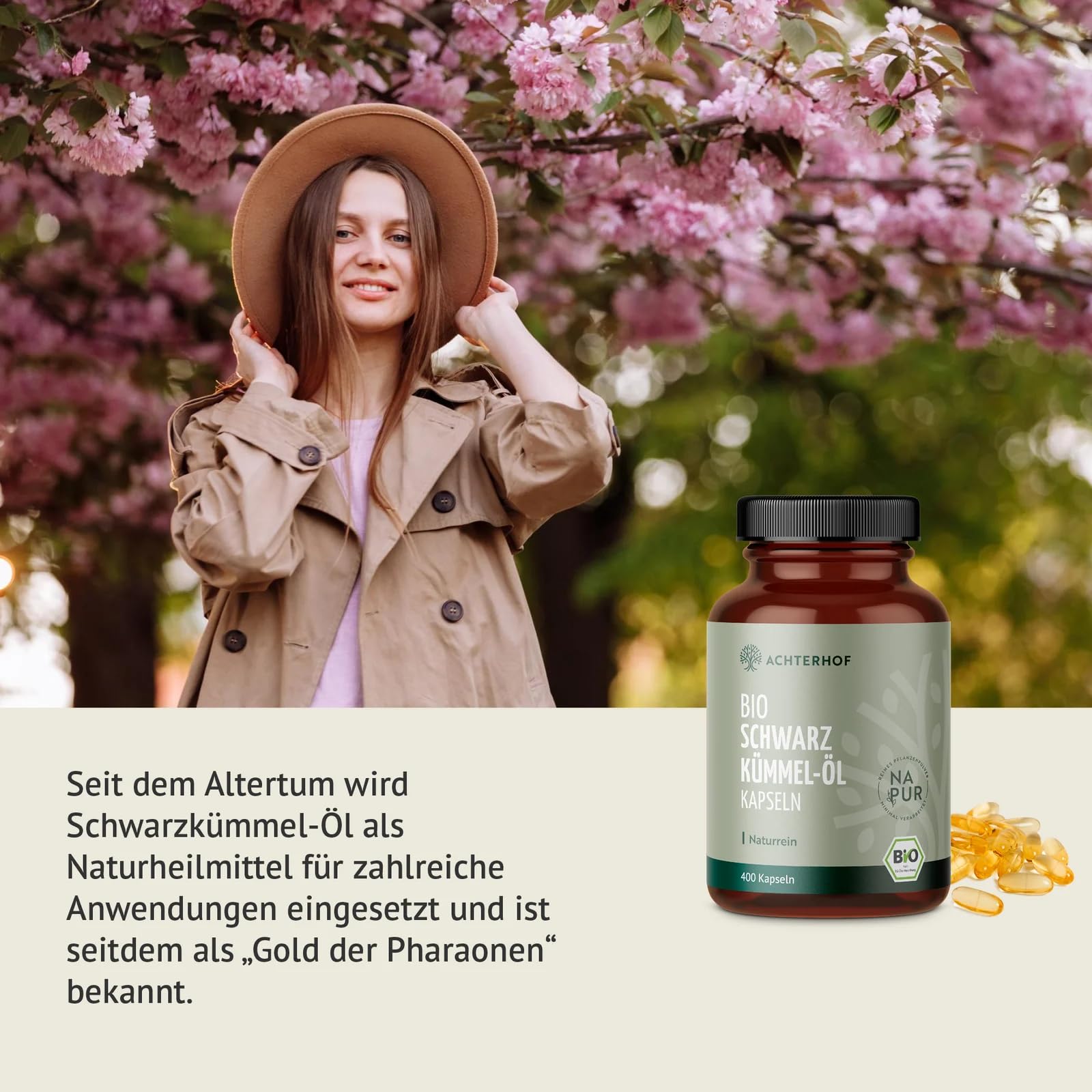 Bio Schwarzkümmel-Öl Kapseln 400 Stück | 1000mg pro Tagesdosis | naturbelassen und schonend kaltgepresst | vegan | höchste Bio-Qualität | vom Achterhof
