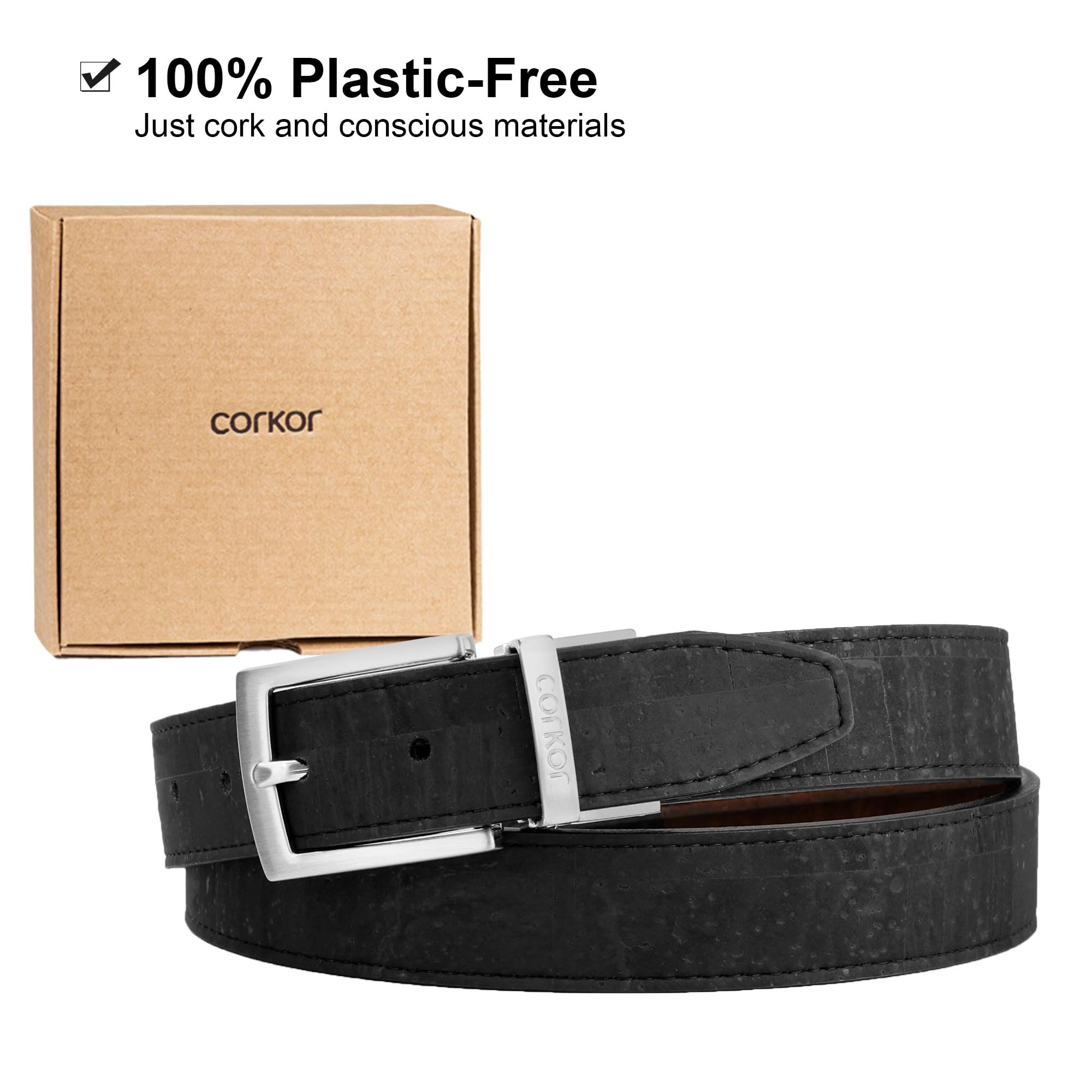 Corkor Herren Gürtel Ratsche für Männer Reversibel 30mm Breit Vegan aus Veganer korkleder