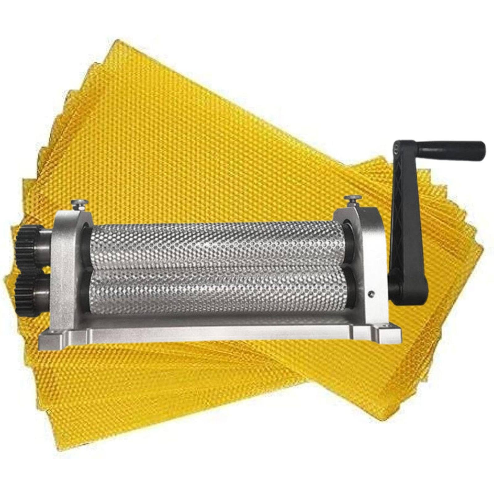 MhWrughts Beeswax Foundation Sheet Mill Machine Manual Bee Wax Roller Press 50 x 280mm Honeycomb Embossing Roller Cell Size 4.9mm 5.1mm 5.4mm for Bee Farms 5.4㎜