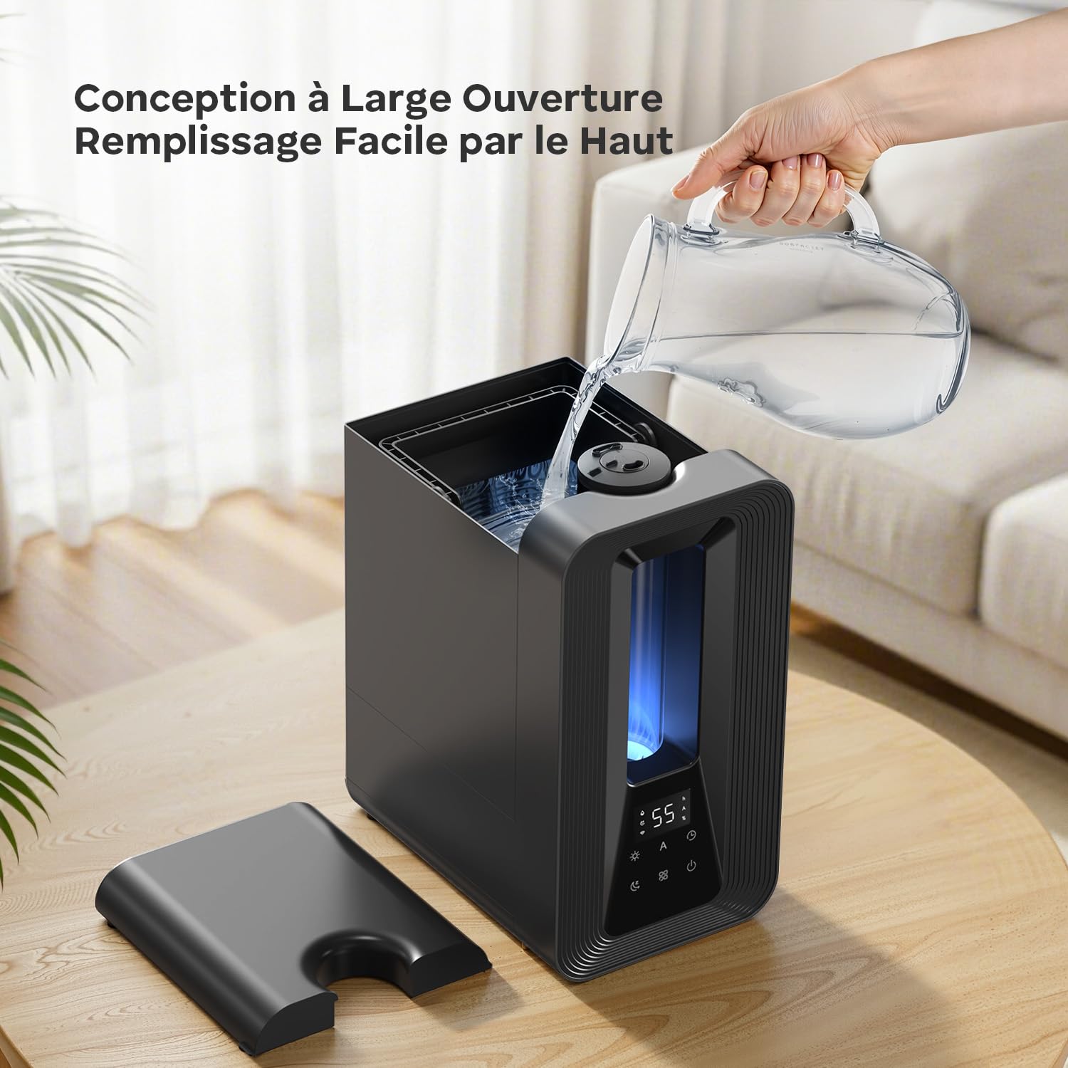 AROEVE Humidificateur d'Air Chambre Top-Fill, 5L Ultrasonique Brume Froide avec Diffuseur Aromes, Hygrostat Intelligent, Veilleuse, 50H/25dB Silencieux pour Bureau Bébé Plantes