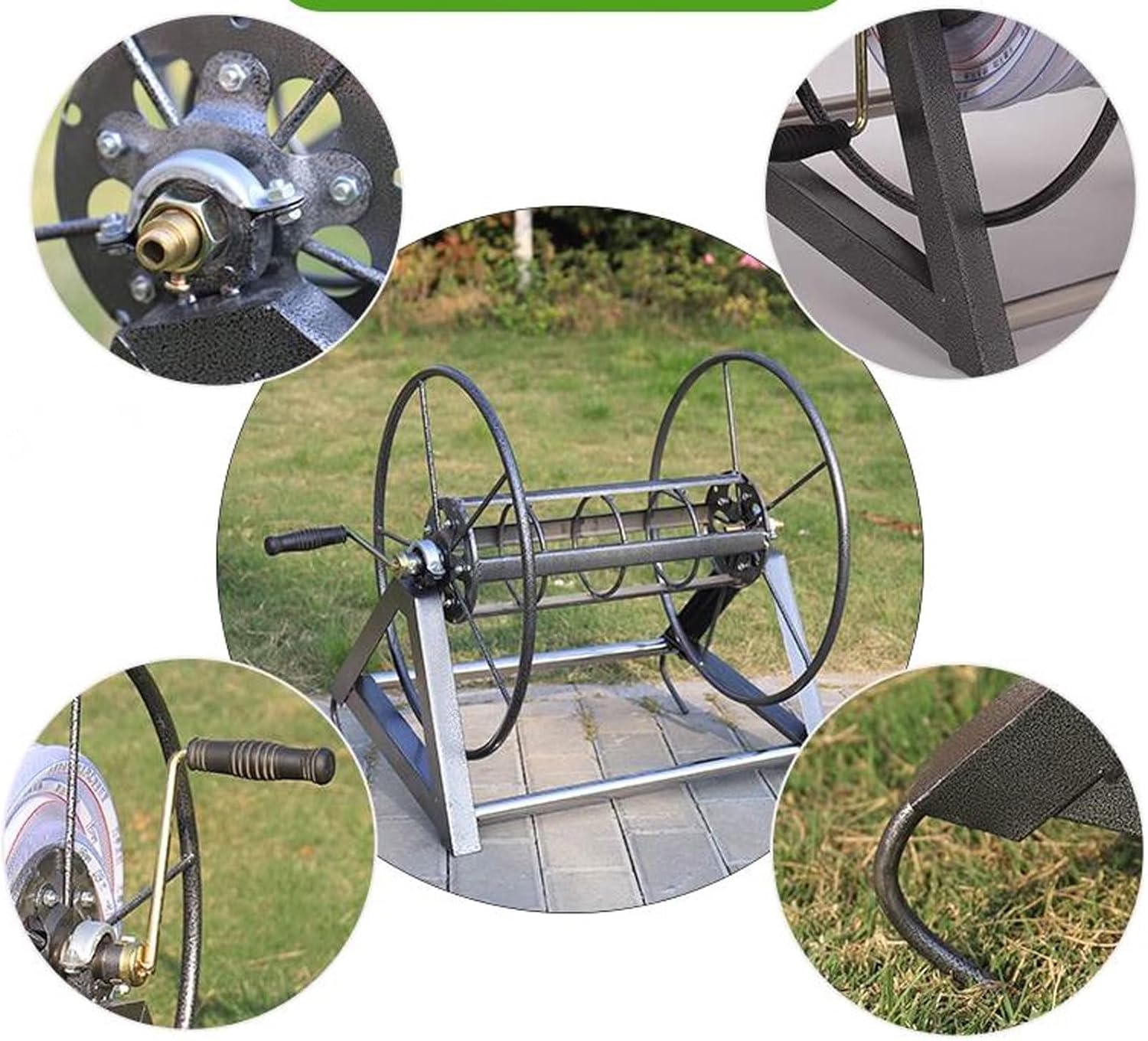 Water Pipe Storage Rack Metal Garden Hose Reels, Heavy Duty Water Pipe Car Roll, Water Hose Reel, for Garden, Farm, Car Wash，Yard Cleaning, Wall Mounted/Floor Standing Hose Holder Stand
