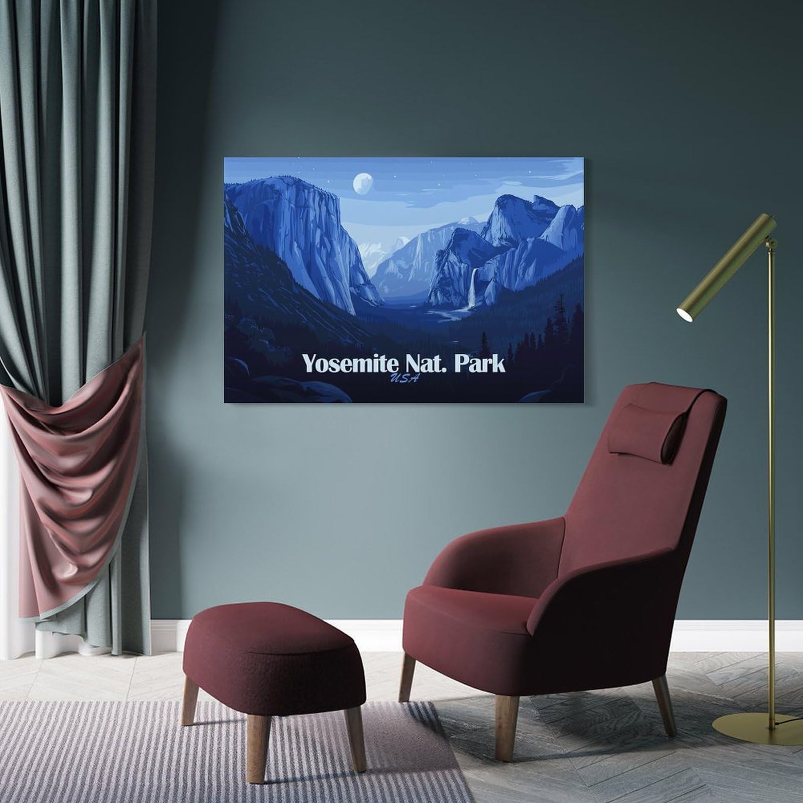 Junmoney Frame-Style-2 Yosemite National Park Blue Landscape Canvas Wall Art 12X18inch(30X45cm), For Workspace Walls, Study Corners Or Bedrooms, Wall Art That Adds Style To Work Areas