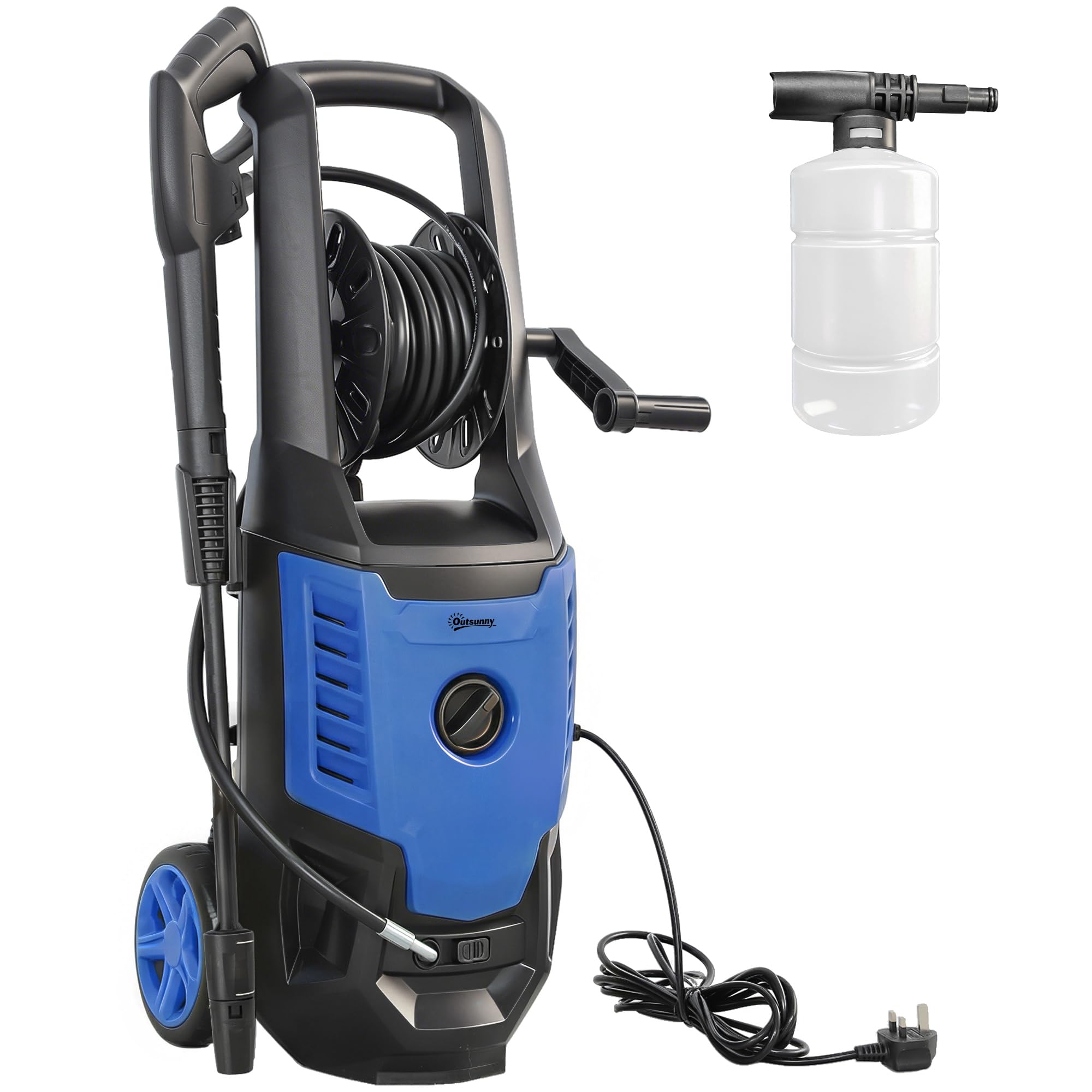 Outsunny 2200W High Pressure Washer, 170 Bar Pressure, 420 L/h Flow, Portable Electric Power Washer Jet Wash Cleaner with Adjustable Nozzle 6M Hose and Hose Reel for Home Patio Car Driveway, Blue