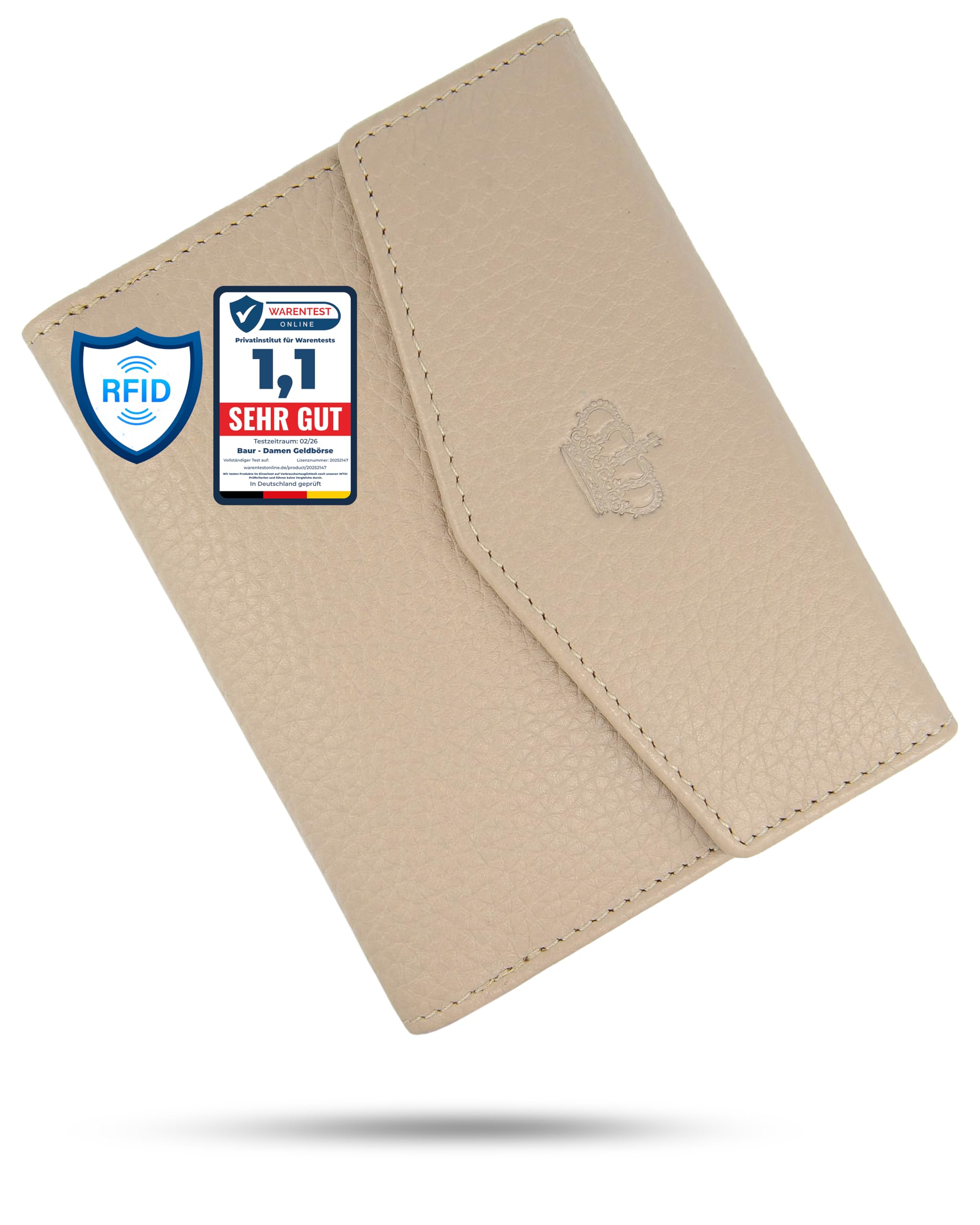 Baur portafoglio da donna – vera pelle con protezione RFID – portafoglio piccolo con 6 scomparti per carte – chiusura a bottone a pressione (Talpa)