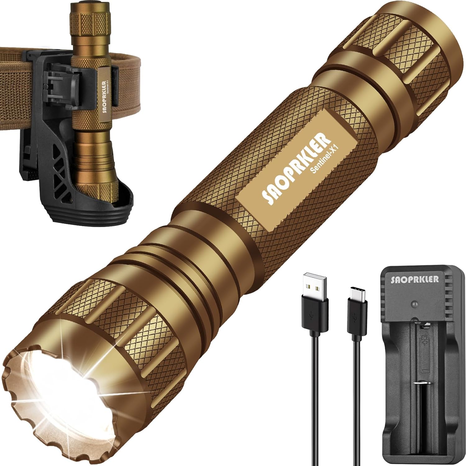 SAOPRKLER Tactical Flashlight 1200 High Lumen Duty Belt Flashlight for Law Enforcement, Premium Police Flashlight with Holster for Duty Belt,led Flashlight Gifts-Sentinel-X1