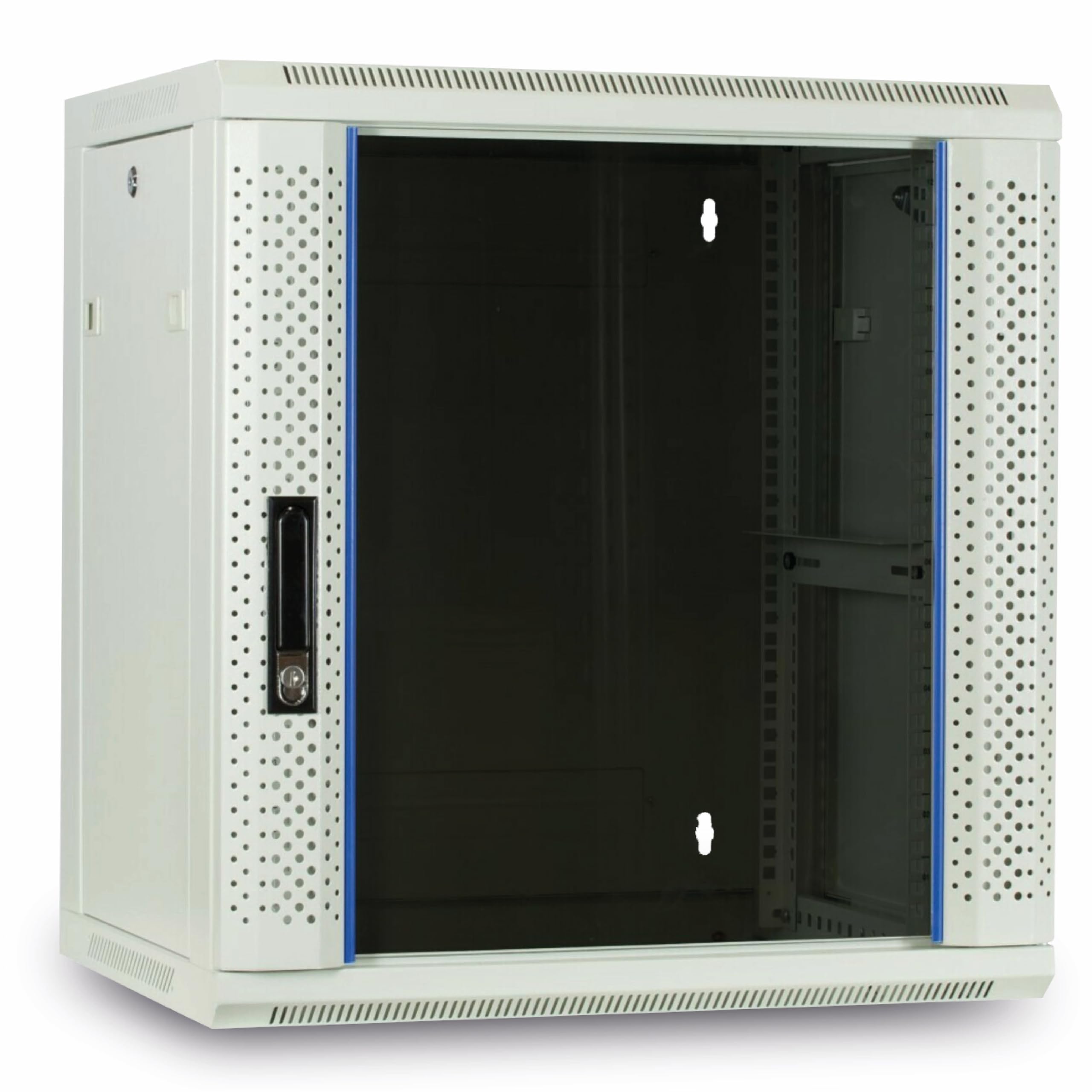 DSIT 12HE Netzwerkschrank (Serverschrank) 19 Zoll Wandmontage - mit Glastür - Weiß - (BxTxH) 600 x 450 x 634mm - Traglast 60 kg
