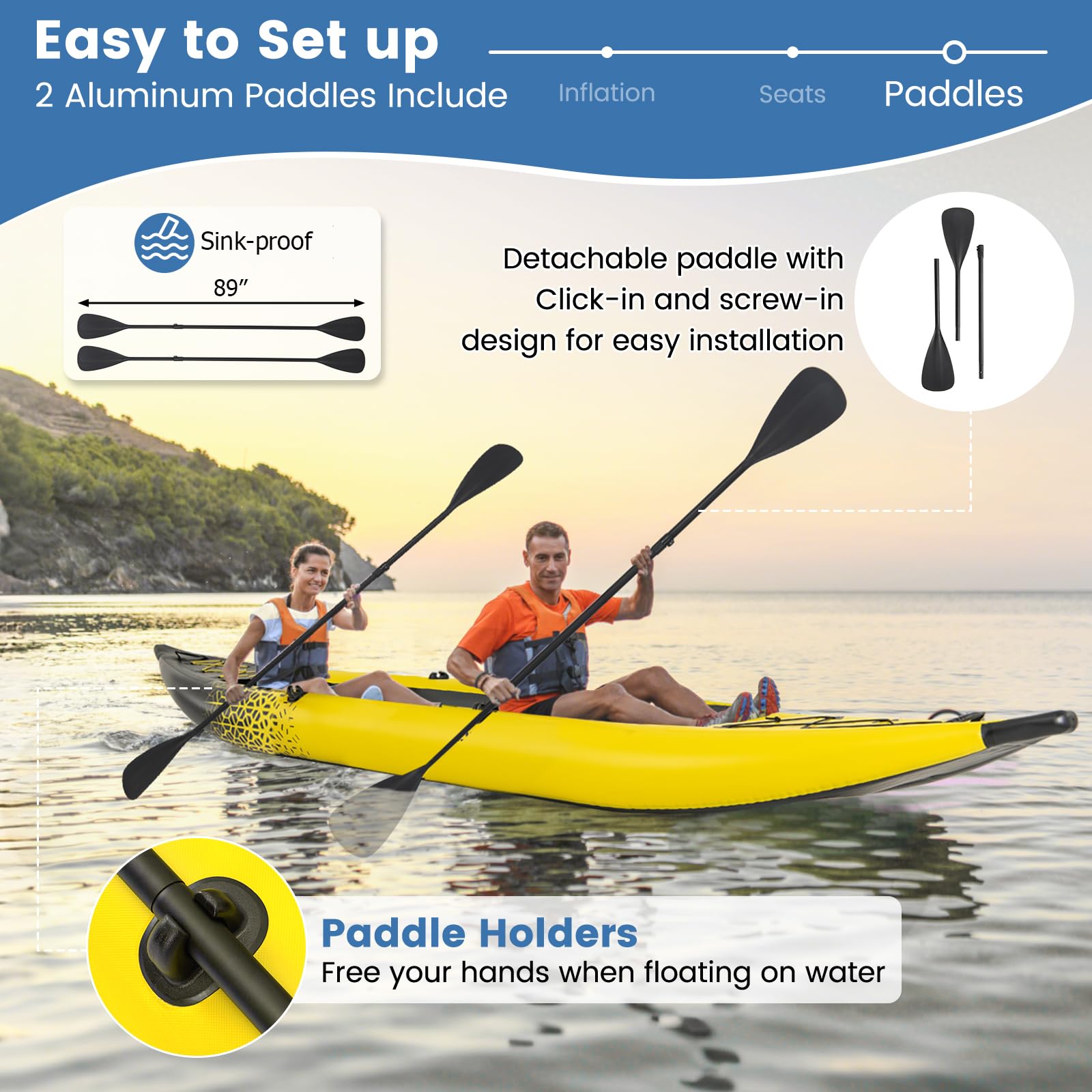 S AFSTAR Kayak inflable, canoa para 2 personas con capacidad de 230 kg, suelo de puntada caída, todos los accesorios y bolsa de transporte, kayak grande de 12 pies para pesca, camping y exploración