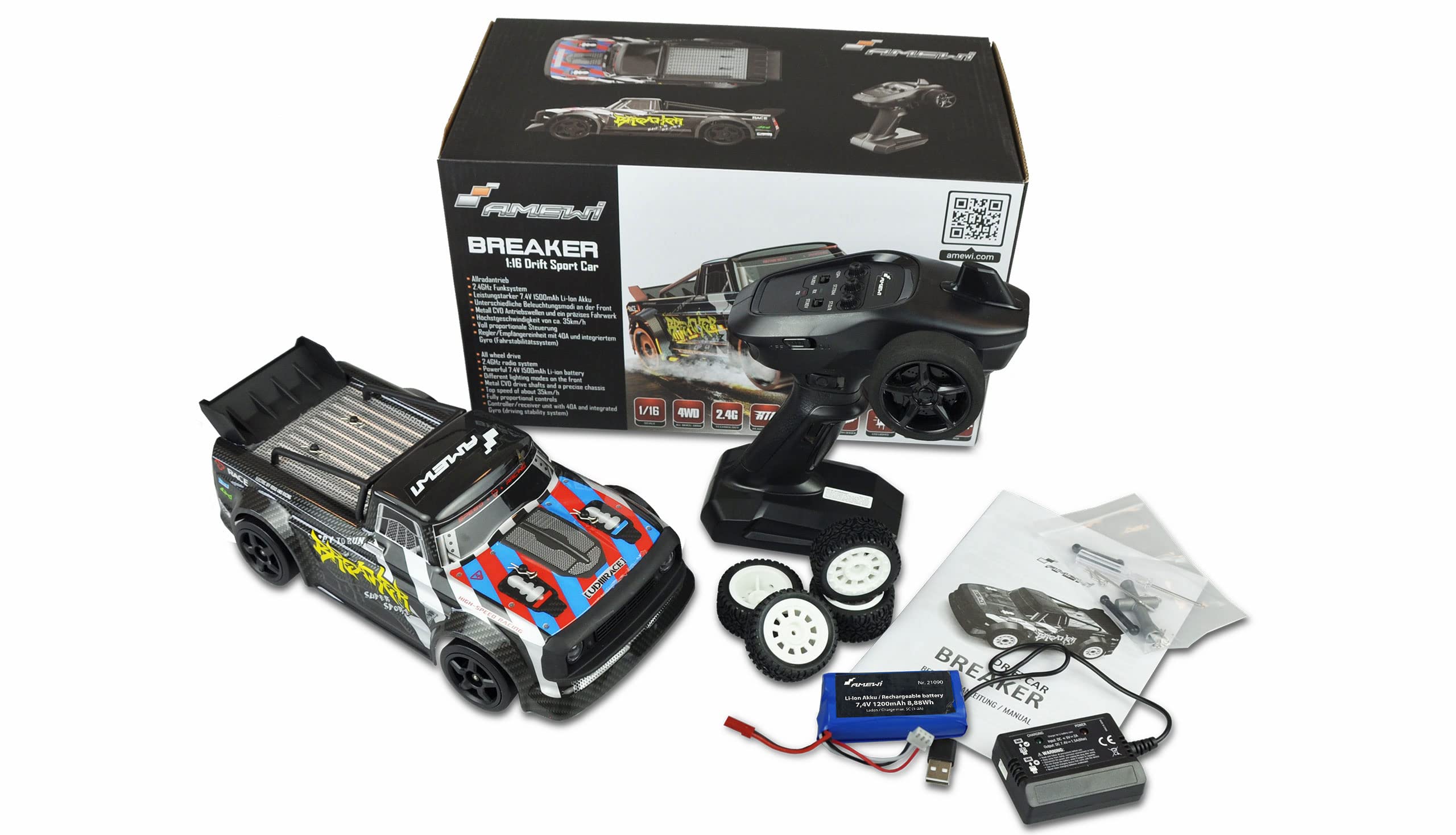 Amewi Sport Car Breaker Pro 1:16, 2,4 GHz, RTR z żyroskopem 21090 czarny