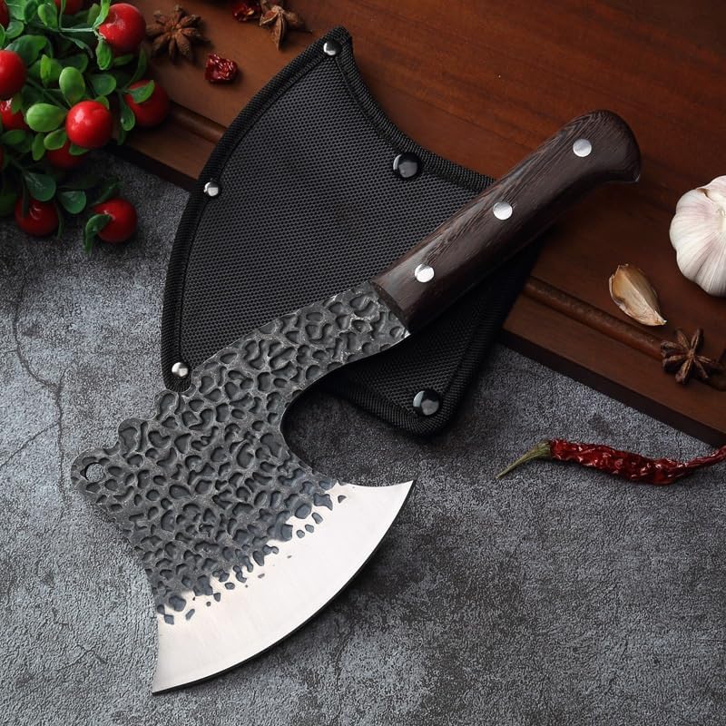 Meat Cleaver,Cleaver Knife 5 Inch Forging Hammer Cleaver Stranded Axe Knife Outdoor Cooking Knife Kitchen Meat Cleaver Household Slicing Knife Chopping Knife