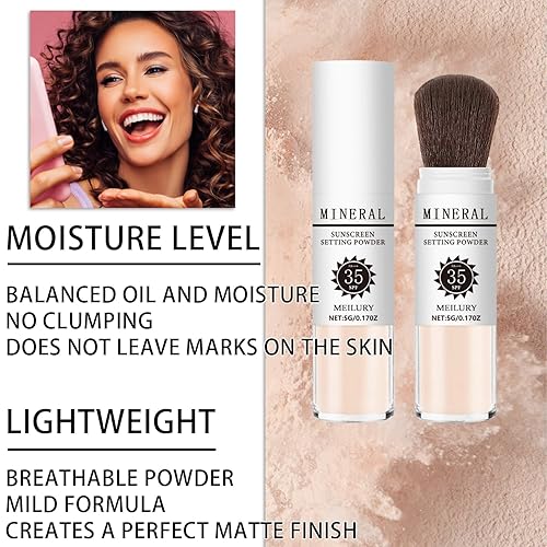 Miniatura 4 de Polvo fijador de protección solar SPF 35, cepillo mineral en polvo para cara y cuero cabelludo, control de aceite, acabado mate natural, polvo
