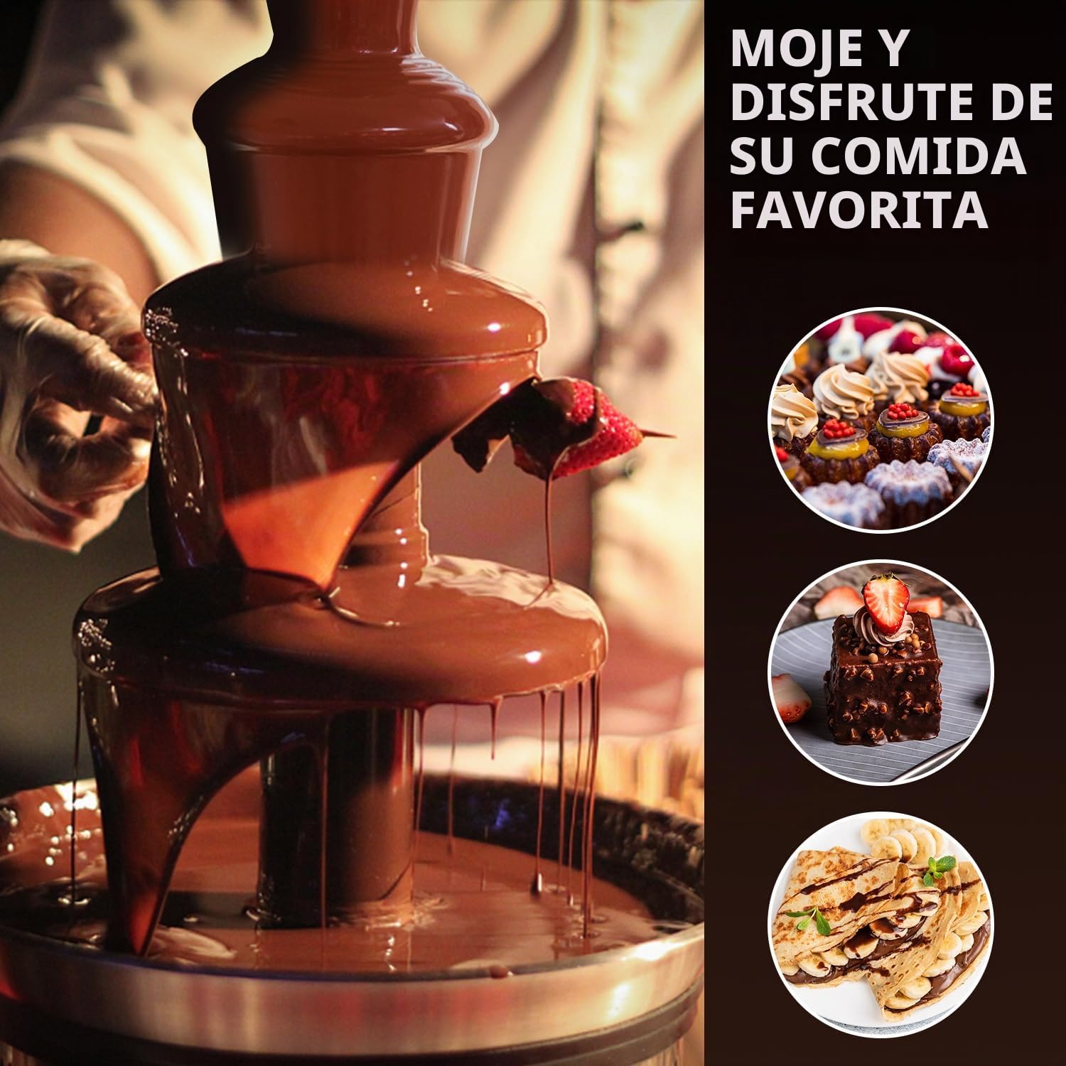 Huanyu Fuente de Chocolate de 4 niveles Grandes Juegos de Fondue para Chocolate Fuente de Chocolate Eléctrica Máquina de Chocolate Juego de Fondue de Chocolate para Fiesta Boda y Cumpleaños