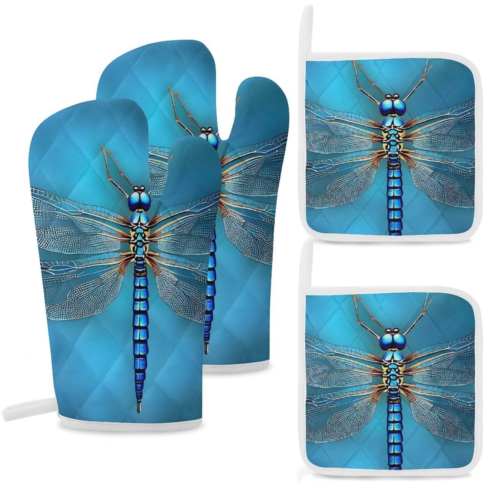 Gants de cuisine chic Odonata bleu protection chaleur et finitions haut de gamme