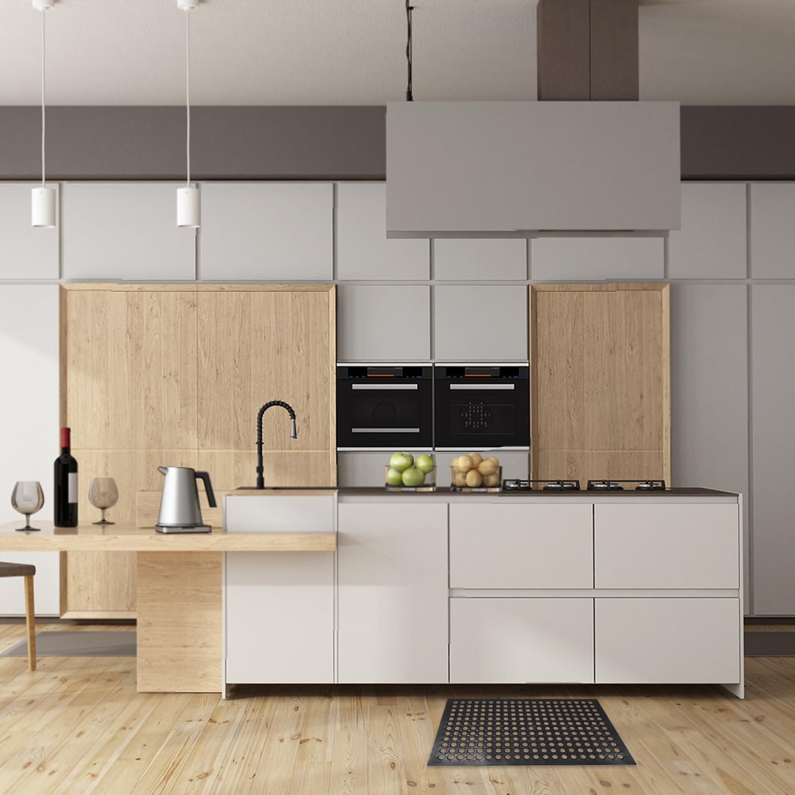Ciieeo Tappeto Cucina Antiscivolo in Gomma Protezione Bordi Assorbente Resistente per Cucina e Ufficio Nero
