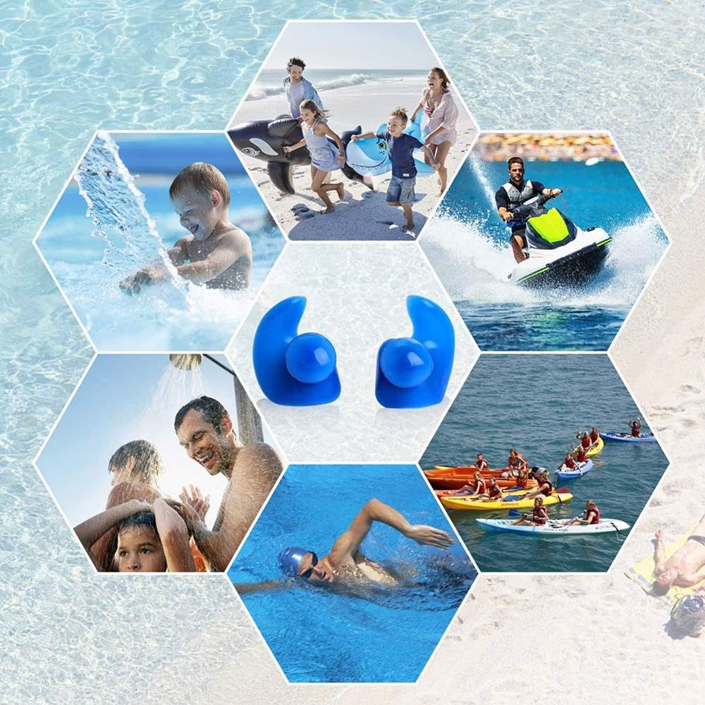 4Pairs Swimming Ear Plugs, Waterproof Reusable Custom-fit for Swimming Showering Surfing Bathing and Snorkeling and Other Water Sports, Suitable for Kids and Adult (Blue) 4