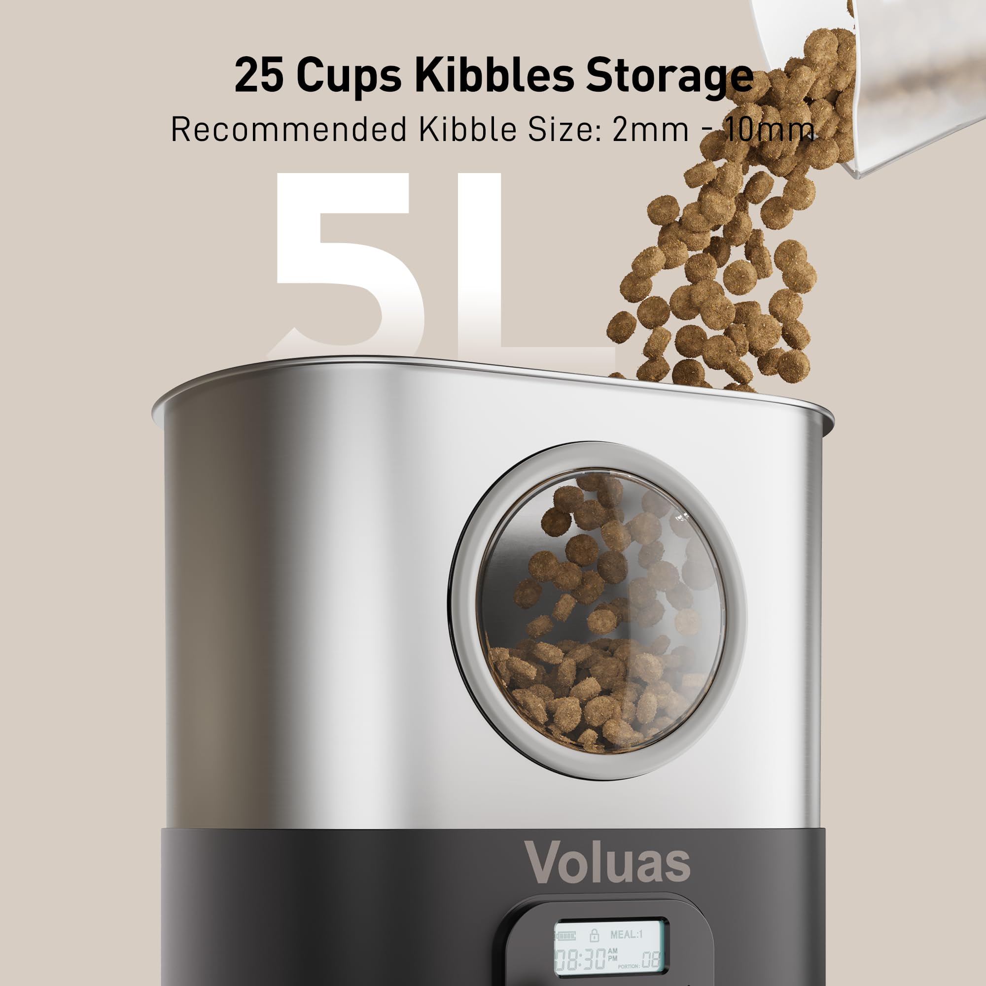 VOLUAS Automatic Cat Feeders for Two Cats,Stainless Steel 5L Pet Feeder for Cats and Dogs Timed Cat Feeder Pet Dry Food Dispenser, Silver Black - image 5
