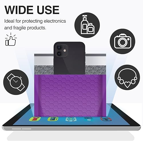 Miniatura 5 de UCGOU Paquete de 100 sobres de burbujas de 6 x 10 pulgadas, tamaño utilizable, 6 x 9 pulgadas, sobres acolchados de polietileno morado, bolsas de