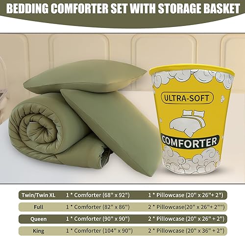 Miniatura 6 de LETSLEEP Juego de edredón tamaño Queen color verde oscuro, juego de ropa de cama de diseño ergonómico de 3 piezas con relleno de edredón de