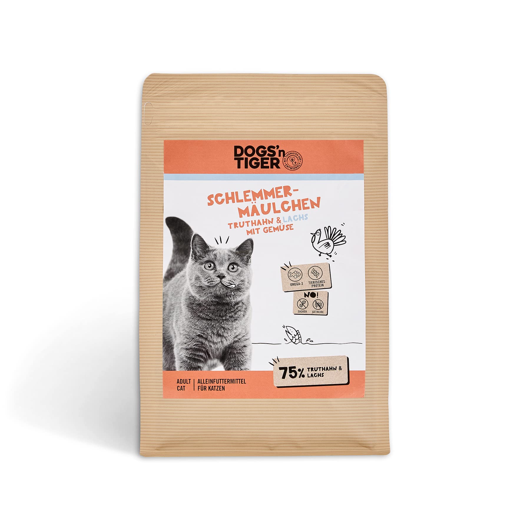 Dogs'n Tiger – Comida Seca para Gatos con 75% de Carne – sin azúcar ni Cereales (Pavo y salmón con Verduras | 1 x 10 kg)