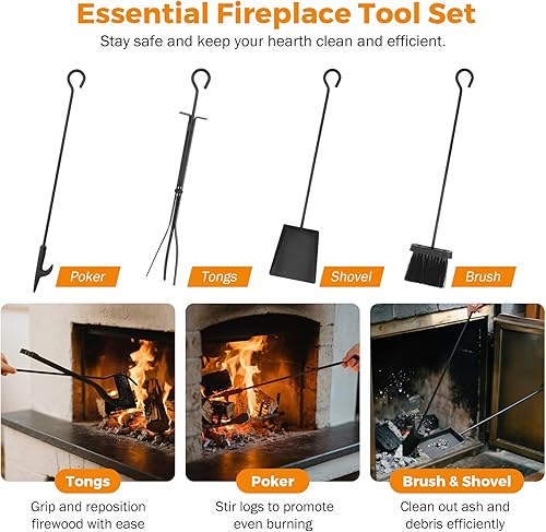 Miniatura 3 de BEAMNOVA - Pantalla para chimenea de 50.2 x 34.3 pulgadas, color negro, con puertas y herramientas, protector contra chispas de 3 paneles, plegable,