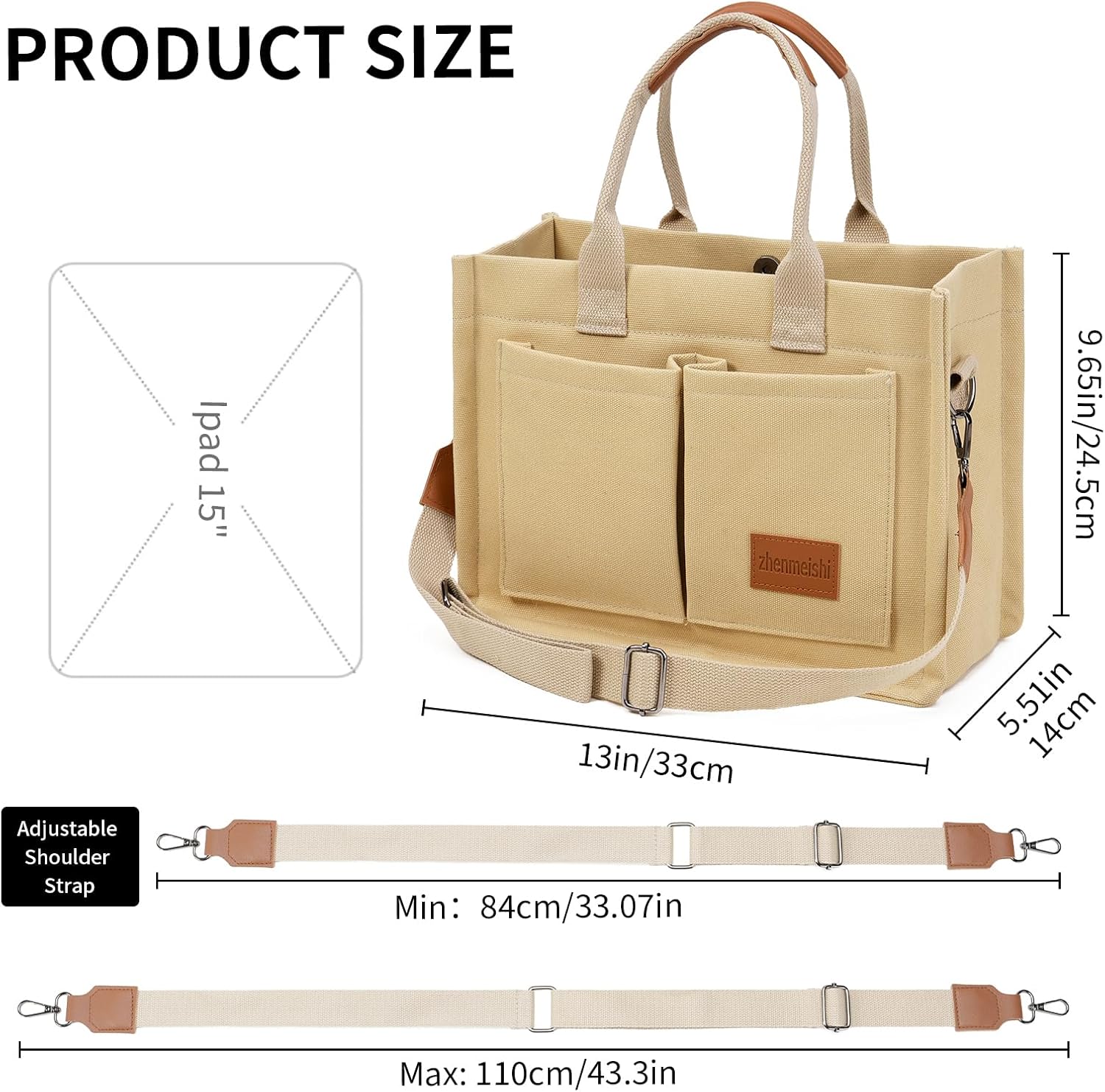 Small Tote Bags for Women Canvas Tote Bag with Zipper Satchel Crossbody Bag Work Travel Shoulder Handbags with Pockets - Image 4