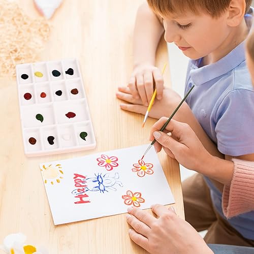 Miniatura 8 de Paleta de pintura de cerámica de 8 pulgadas 14 Wells Artist, rectangular de cerámica de 14 pozos, color blanco