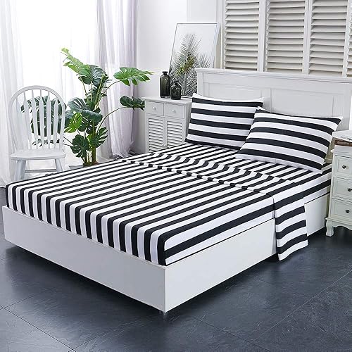 Miniatura 10 de Juego de sábanas de 4 piezas, tamaño matrimonial, juego de sábanas de microfibra suave y duradera, bolsillo profundo, resistente a las manchas, a la