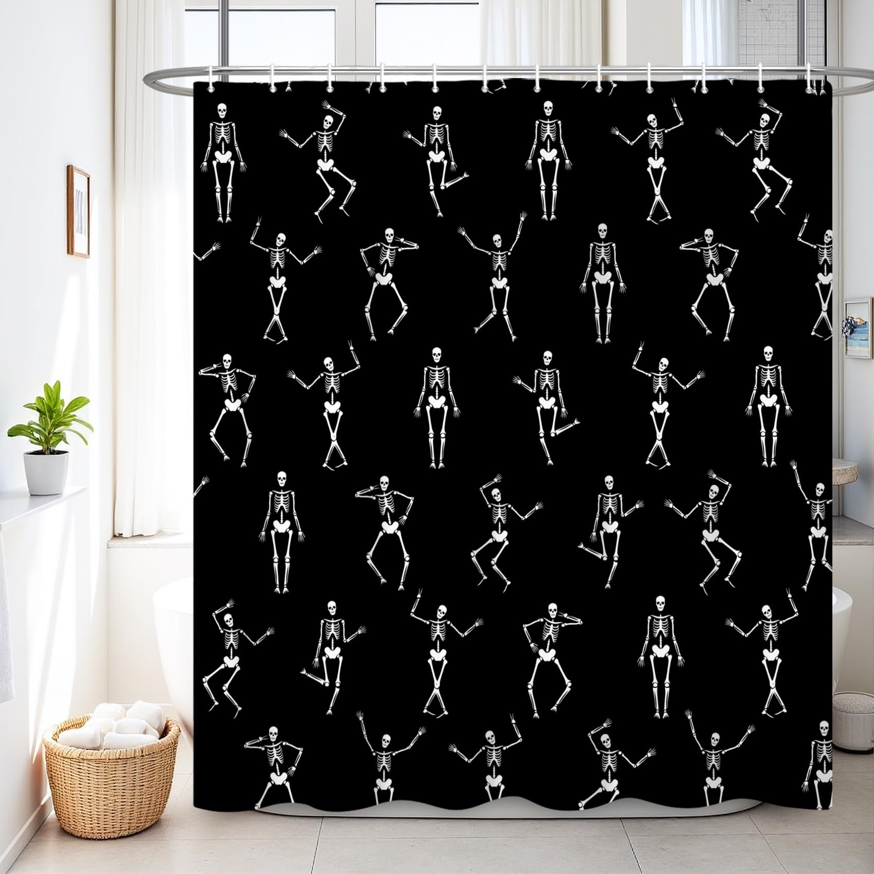Rideau de douche squelette musique 183x183 cm en polyester noir imperméable