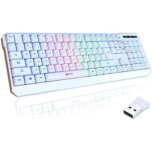 KLIM Chroma Wireless Gaming Keyboard RGB - New 2023 - Long-Lasting Rechargeable Battery - Quick & Quiet Typing - Water Resistant Backlit Wireless Keyboard - Teclado Gamer - PC PS5 PS4 Xbox One Mac