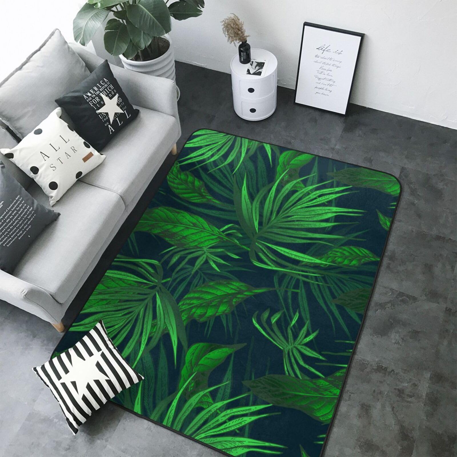 Plante Tropicale Verte imprimée, Tapis de Sol antidérapant pour Salon et Chambre, 208 x 148 cm